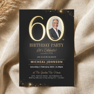 Elegant Modern Black and Gold 60th Birthday Invitation