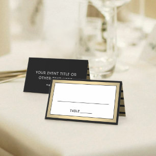 Elegant Modern Black and Gold Bordered Escort / Place Card