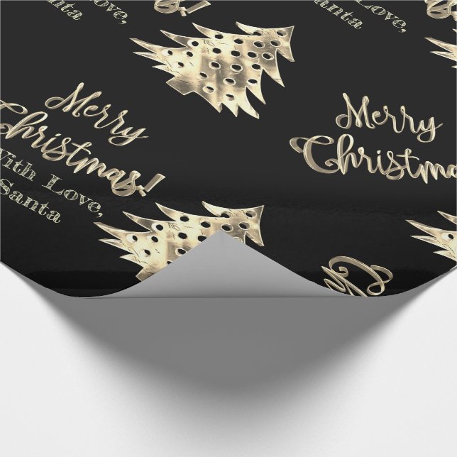 Elegant Modern Black and Gold Christmas Tree Chic Wrapping Paper (Corner)