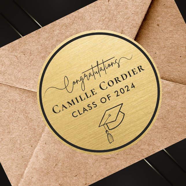 Elegant Modern Black and Gold Graduation Classic Round Sticker (Creator Uploaded)