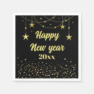 Elegant Modern Black and gold Happy New year Napkin