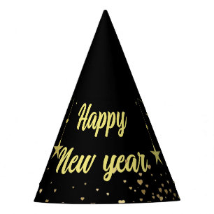 Elegant Modern Black and gold Happy New year Party Hat