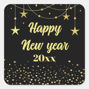 Elegant Modern Black and gold Happy New year  Square Sticker