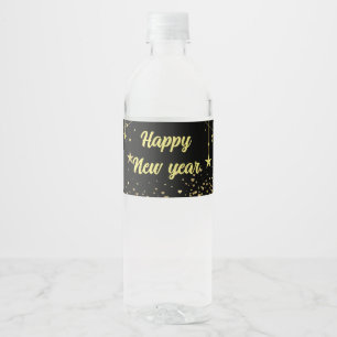 Elegant Modern Black and gold Happy New year  Water Bottle Label