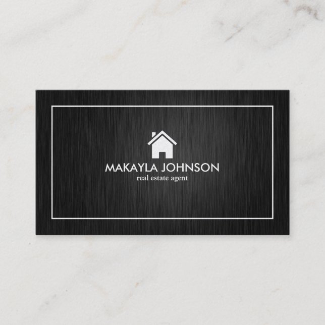 Elegant & Modern Black and Gold Real Estate Business Card (Front)