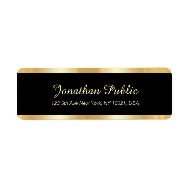 Elegant Modern Black And Gold Return Address (Front)