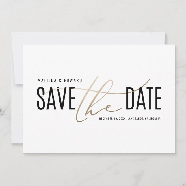 Elegant modern black and gold save the date (Front)