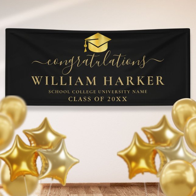 Elegant Modern Black And Gold Script Graduation Banner (Elegant Modern Black And Gold Script Graduation Banner)