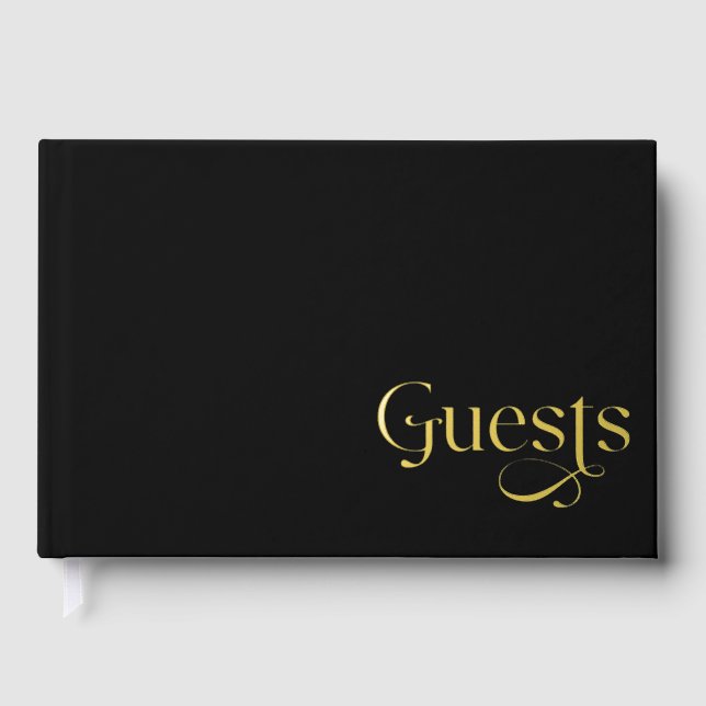 Elegant Modern Black and Gold Wedding Guest Book (Front)