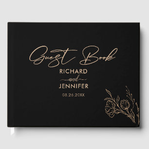 Elegant & Modern Black And Gold Wedding Guest Book