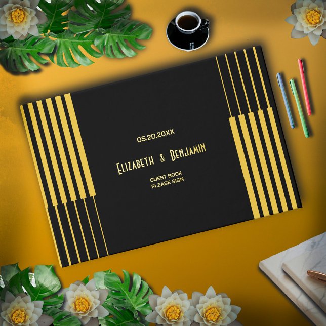 Elegant Modern Black And Gold Wedding  Guest Book (Elegant Modern Black And Gold Wedding Foil Guest Book for wedding and anniversary guest sign in. )