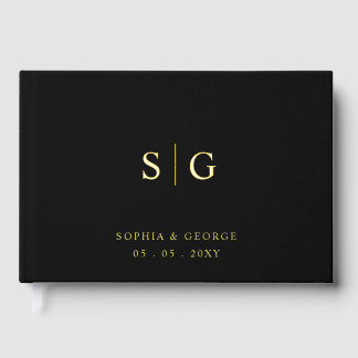 Elegant Modern Black and Gold Wedding Guest Book