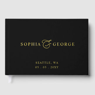 Elegant Modern Black and Gold Wedding Guest Book