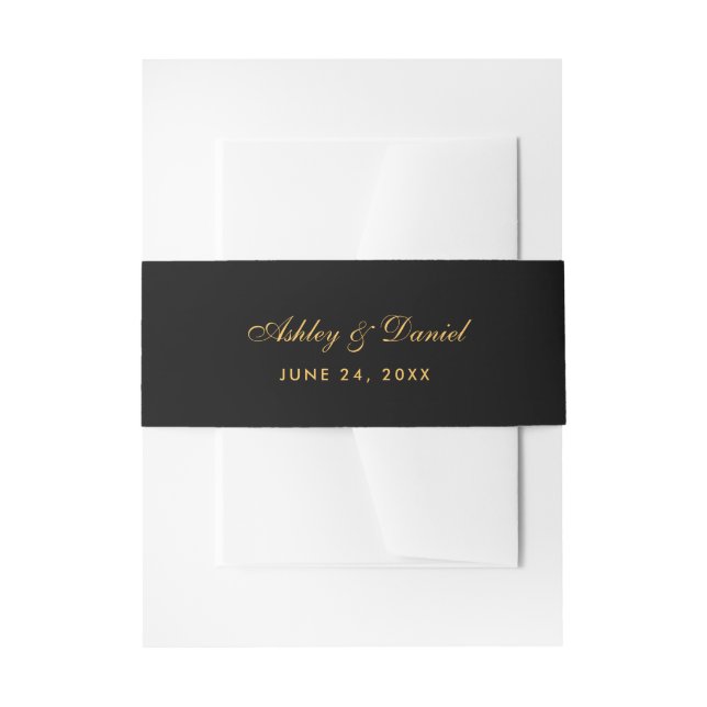 Elegant Modern Black and Gold Wedding Invitation Belly Band (Front Example)