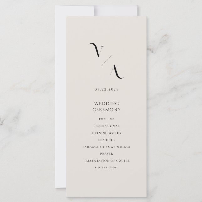 Elegant Modern Black and Ivory Wedding Program (Front)