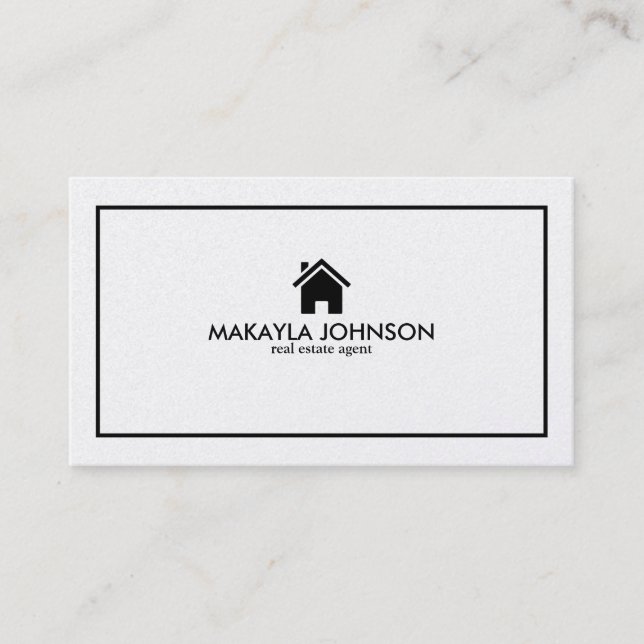 Elegant & Modern Black and Pearl Real Estate Agent Business Card (Front)