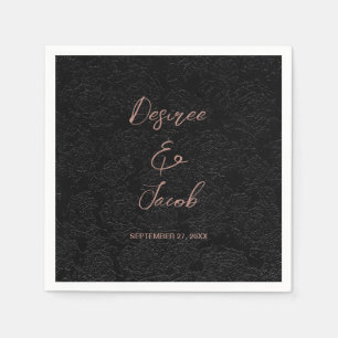 Elegant Modern Black And Rose Gold Simple Floral Napkin