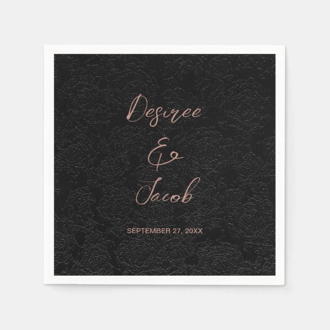 Elegant Modern Black And Rose Gold Simple Floral Napkin (Front)