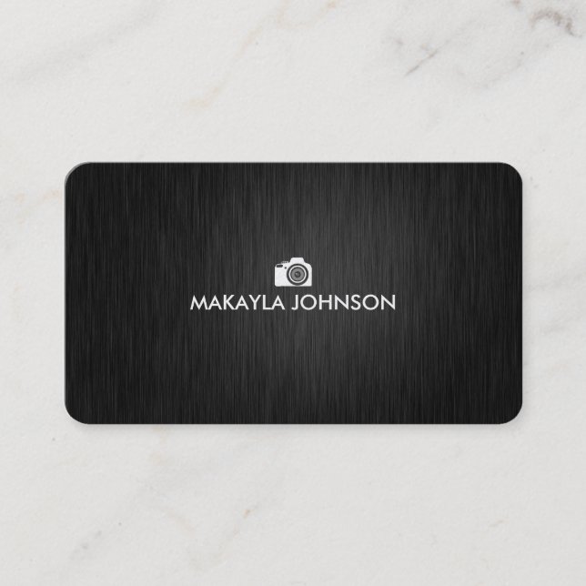 Elegant & Modern Black and Silver Photographer Business Card (Front)