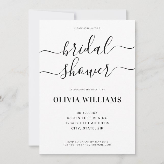 Elegant Modern Black and White Bridal Shower Invitation (Front)