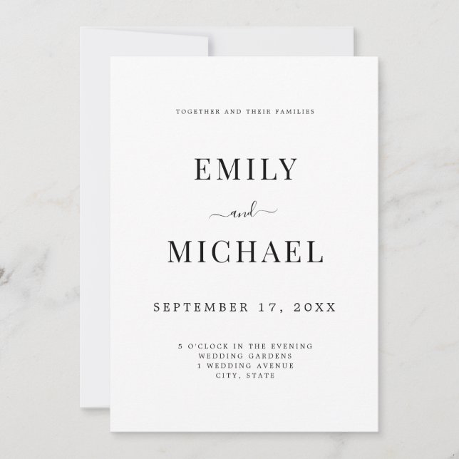 Elegant Modern Black and White Classy Wedding Invitation (Front)