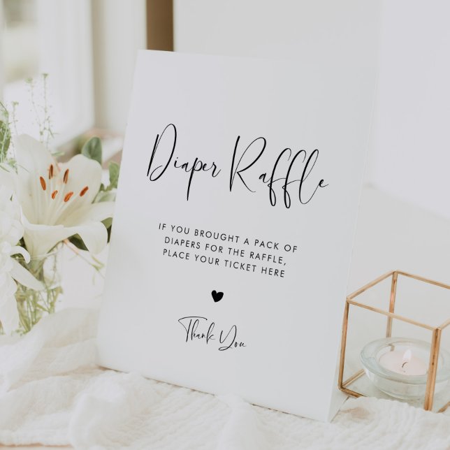 Elegant & Modern Black and White Diaper Raffle Pedestal Sign (Creator Uploaded)