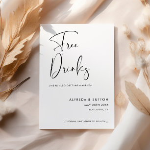 Elegant & Modern Black and White Free drinks Save The Date