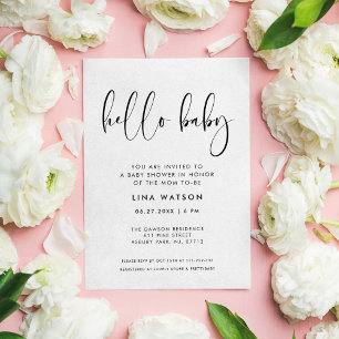 Elegant & Modern Black and White Hello Baby Invitation