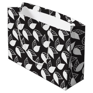 Elegant modern black and white leaves large gift bag