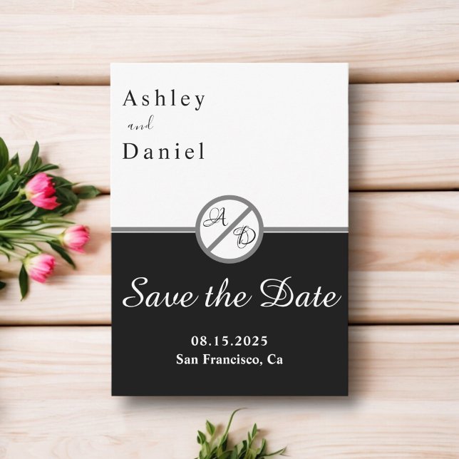 Elegant Modern Black And White Monogram Wedding Save The Date (Creator Uploaded)