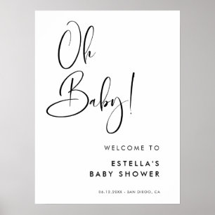 Elegant & Modern Black and White Oh Baby Poster