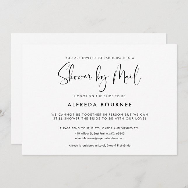 Elegant & Modern Black and White Shower by mail Invitation (Front/Back)