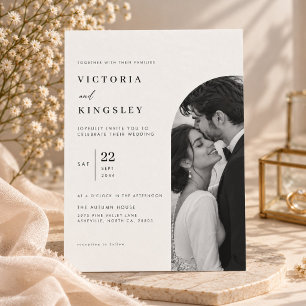 Elegant Modern Black and White Split Photo Wedding Invitation