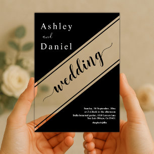 Elegant Modern Black And White Stylish Wedding Acrylic Invitations