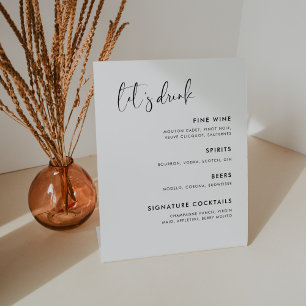 Elegant & Modern Black and White wedding Bar menu Pedestal Sign