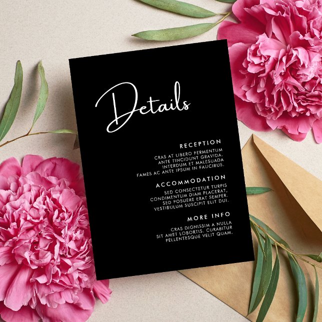 Elegant & Modern Black and White Wedding Details Enclosure Card (Creator Uploaded)