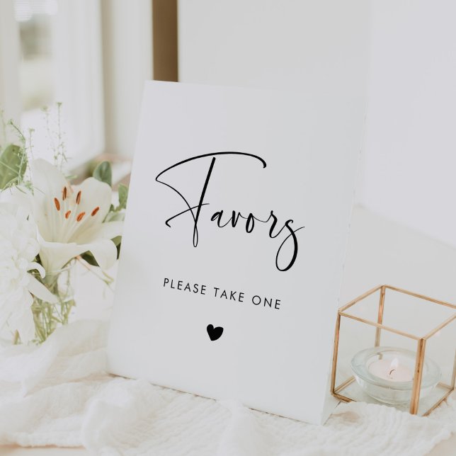Elegant & Modern Black and White wedding Favours Pedestal Sign (Creator Uploaded)