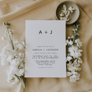 Elegant Modern Black And White Wedding Invitation