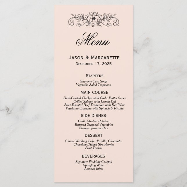 Elegant Modern Black and White Wedding Menu (Front)