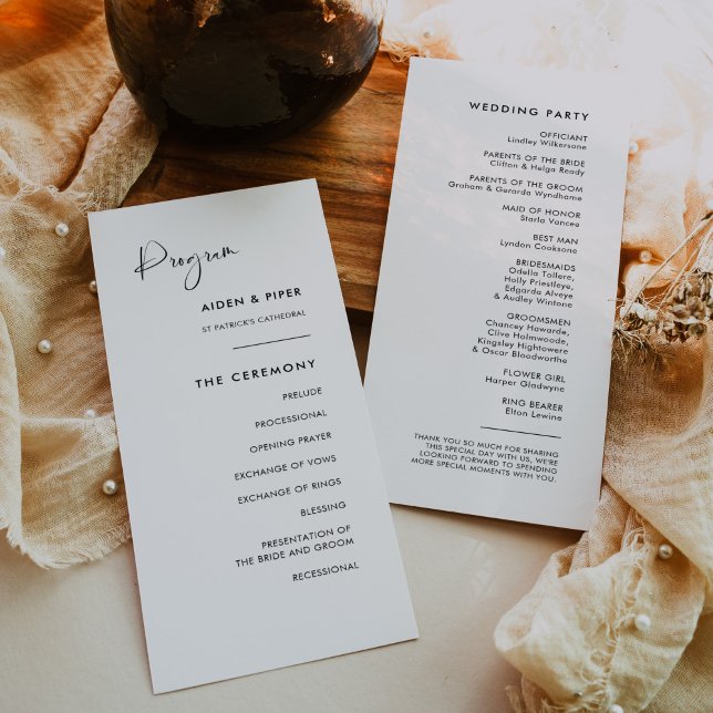 Elegant & Modern Black and White wedding program Programme (Creator Uploaded)