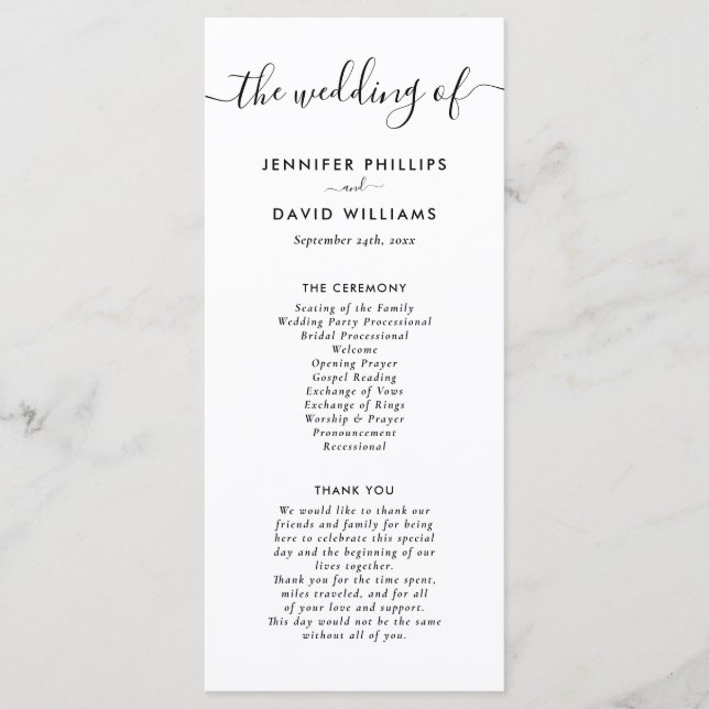 Elegant Modern Black and White Wedding Programme (Front)