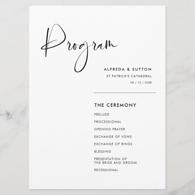 Elegant & modern black and white wedding programme (Front)