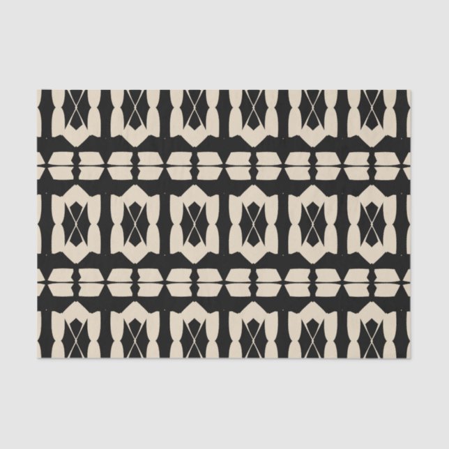 Elegant Modern Black & Beige Geometric Pattern Tissue Paper (Front)