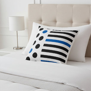 Elegant, Modern Black & Blue Stripes & Polka Dots Cushion