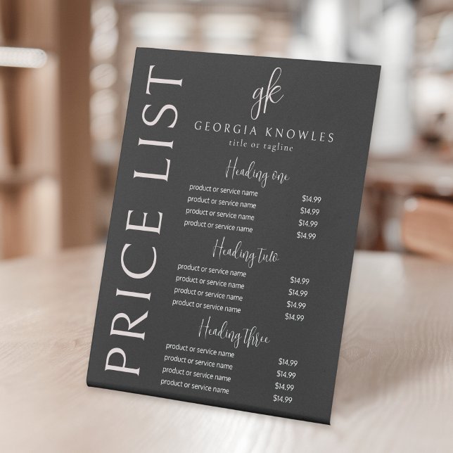 Elegant Modern Black Blush Pink Price List Pedestal Sign (Creator Uploaded)