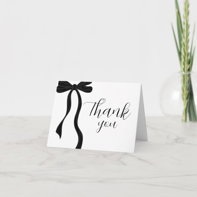 Elegant Modern Black Bow Birthday Thank You Card (Front)