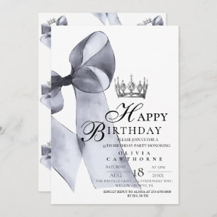 Elegant Modern Black Bow Crown Birthday Party  Invitation