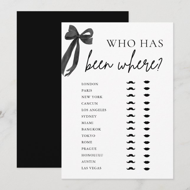Elegant Modern Black Bow Who Has Been Where Game  Invitation (Front/Back)