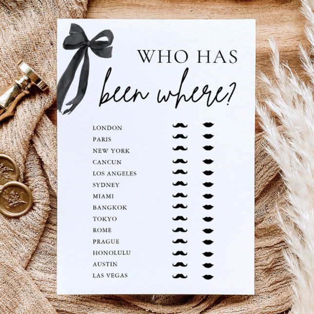 Elegant Modern Black Bow Who Has Been Where Game  Invitation (Elegant Modern Black Bow Who Has Been Where Gam)