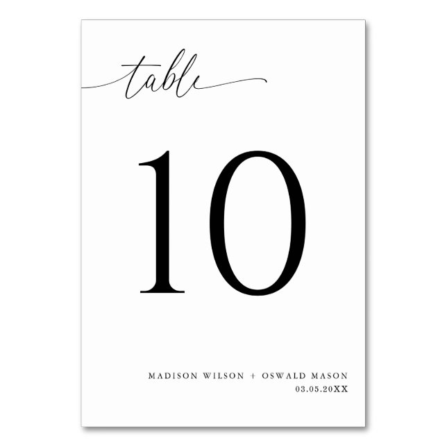 Elegant Modern Black Calligraphy Wedding 10 Table Number (Front)